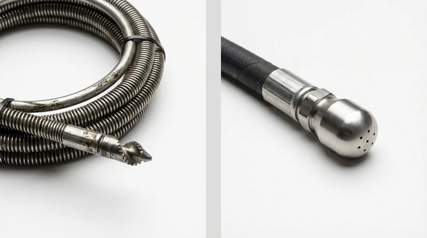 Drain snake cable and hydro jetting nozzle used for drain cleaning in Brundidge, AL